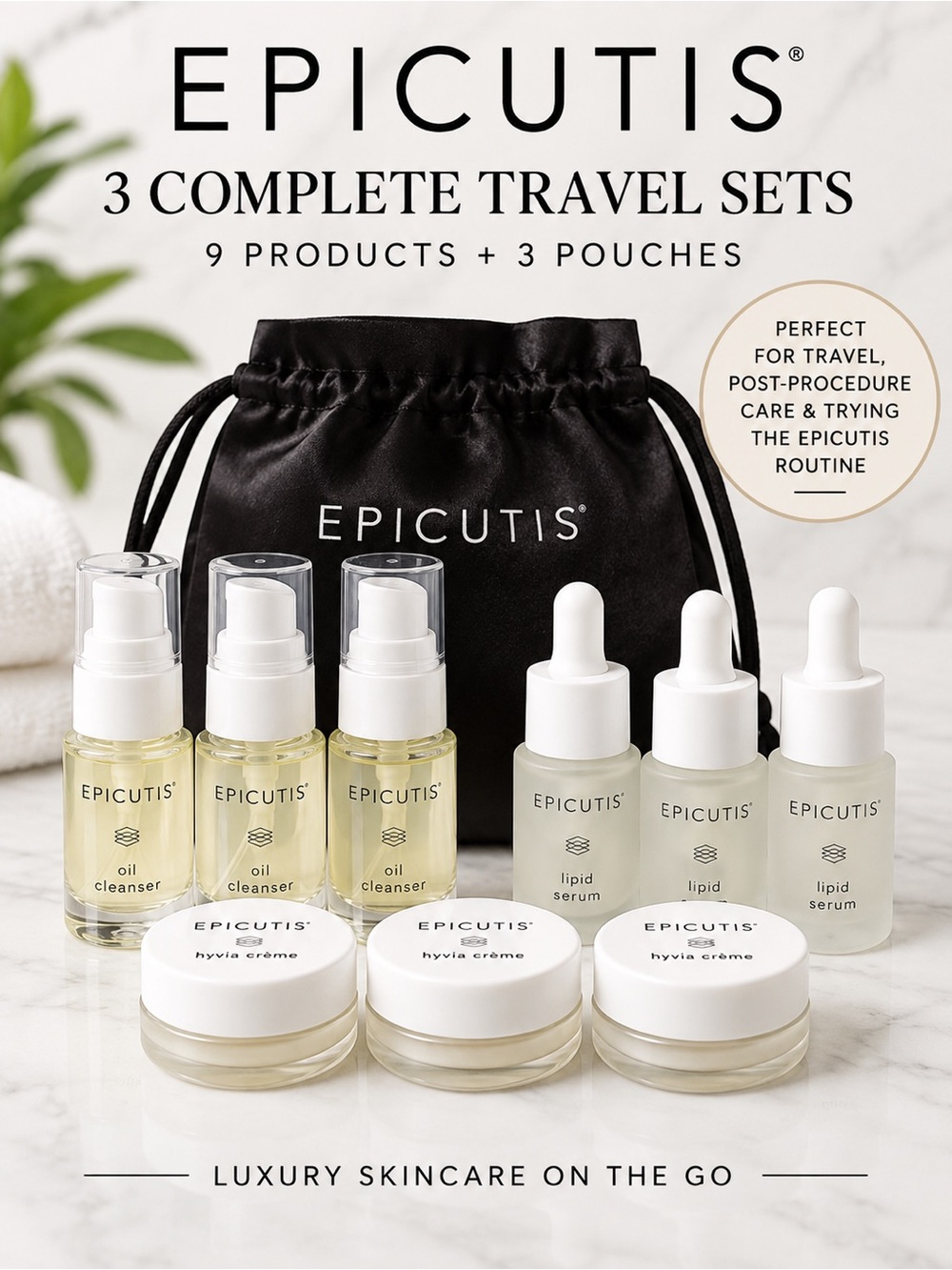 Epicutis Lipid Serum HYVIA Creme Oil Cleanser 3 Travel Sets NEW 9pc
